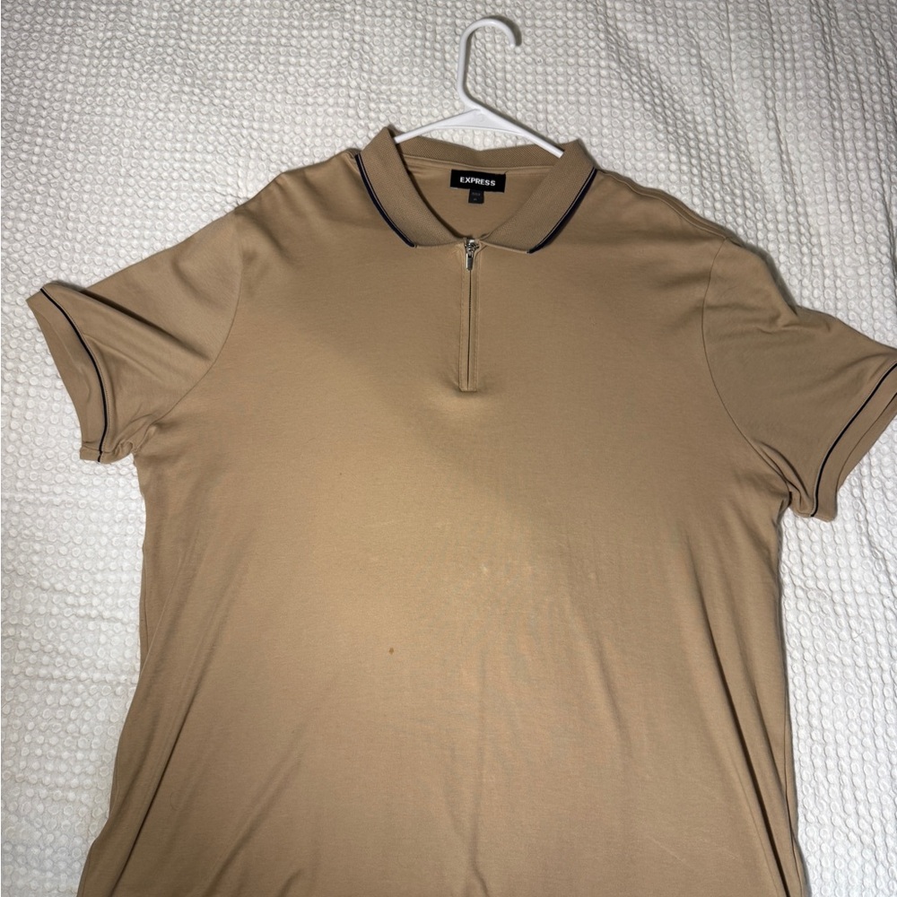 Express Beige Polo Shirt with Zip Collar